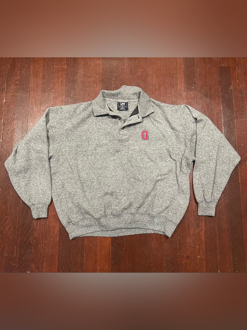 Lee Men’s Gray Long-Sleeve Polo with Red 'O' Patch